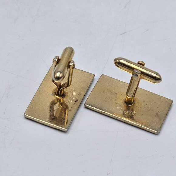 SWANK Monogram Gold Black Enamel Cufflinks With "S" Initial Vintage - Picture 3 of 4